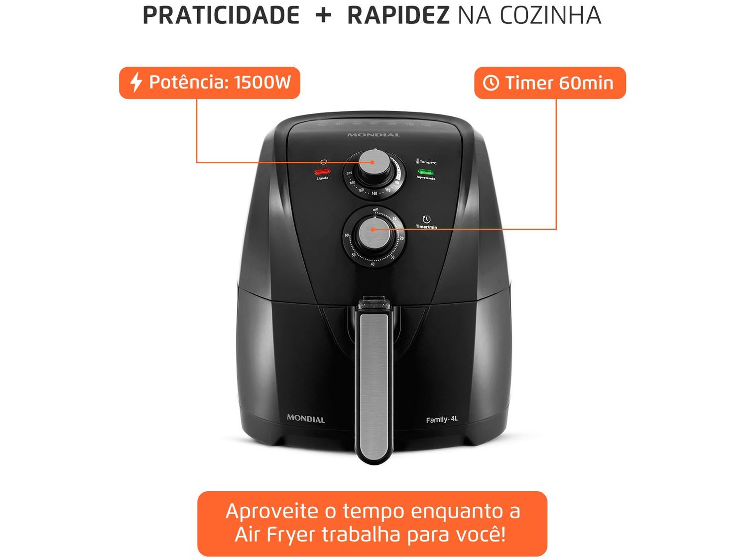 Fritadeira Elétrica sem Óleo/Air Fryer Mondial AFN-40-FB Preta 4L com Timer