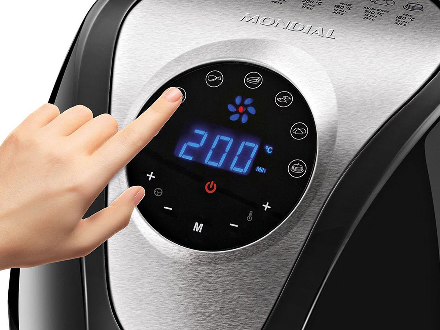 Fritadeira Elétrica Sem Óleo/Air Fryer Mondial Family Inox Preta 4L