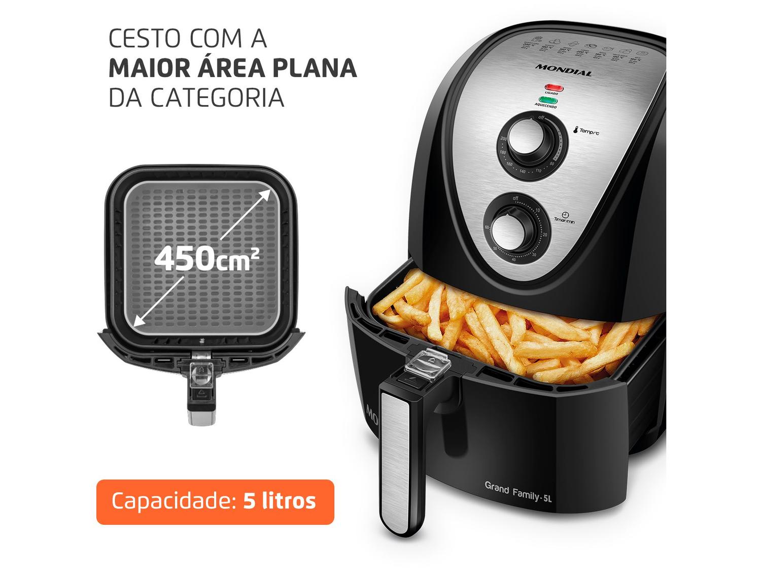 Fritadeira Elétrica sem Óleo/Air Fryer Mondial Grand Family Inox AFN50