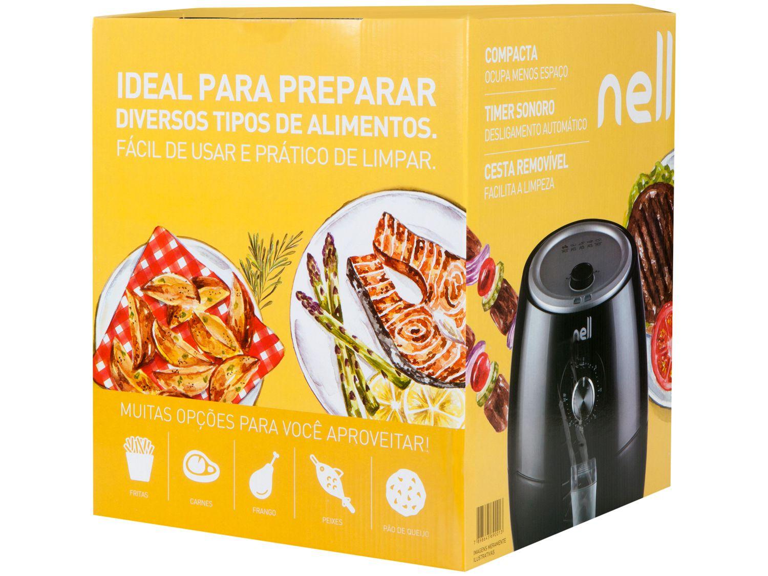 Fritadeira Elétrica sem Óleo/Air Fryer Nell Smart Preta 2,4L com Timer Fritadeira Elétrica e