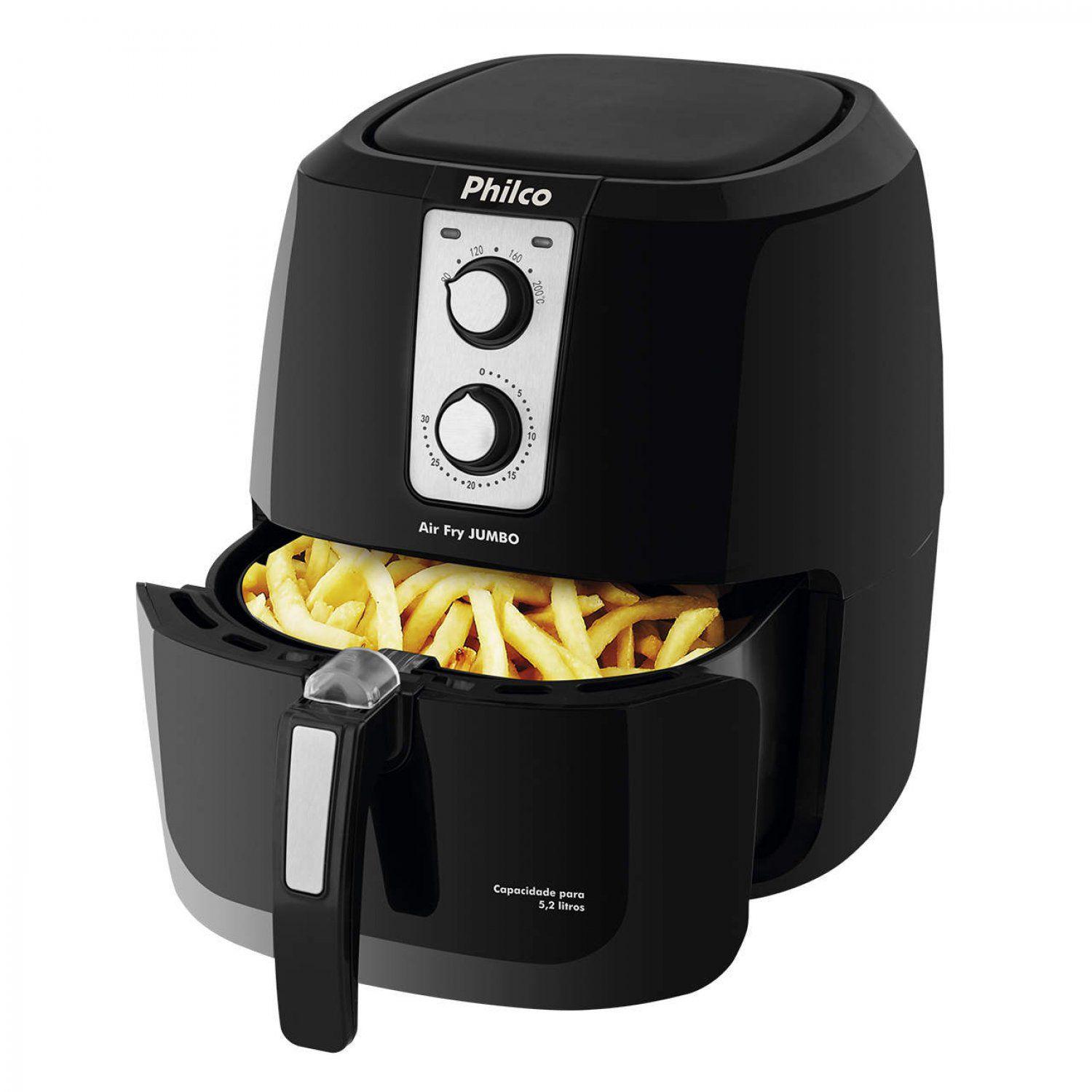 Fritadeira Elétrica Sem Óleo/Air Fryer Philco Air Fry Jumbo Preta 5,2L com Timer Fritadeira