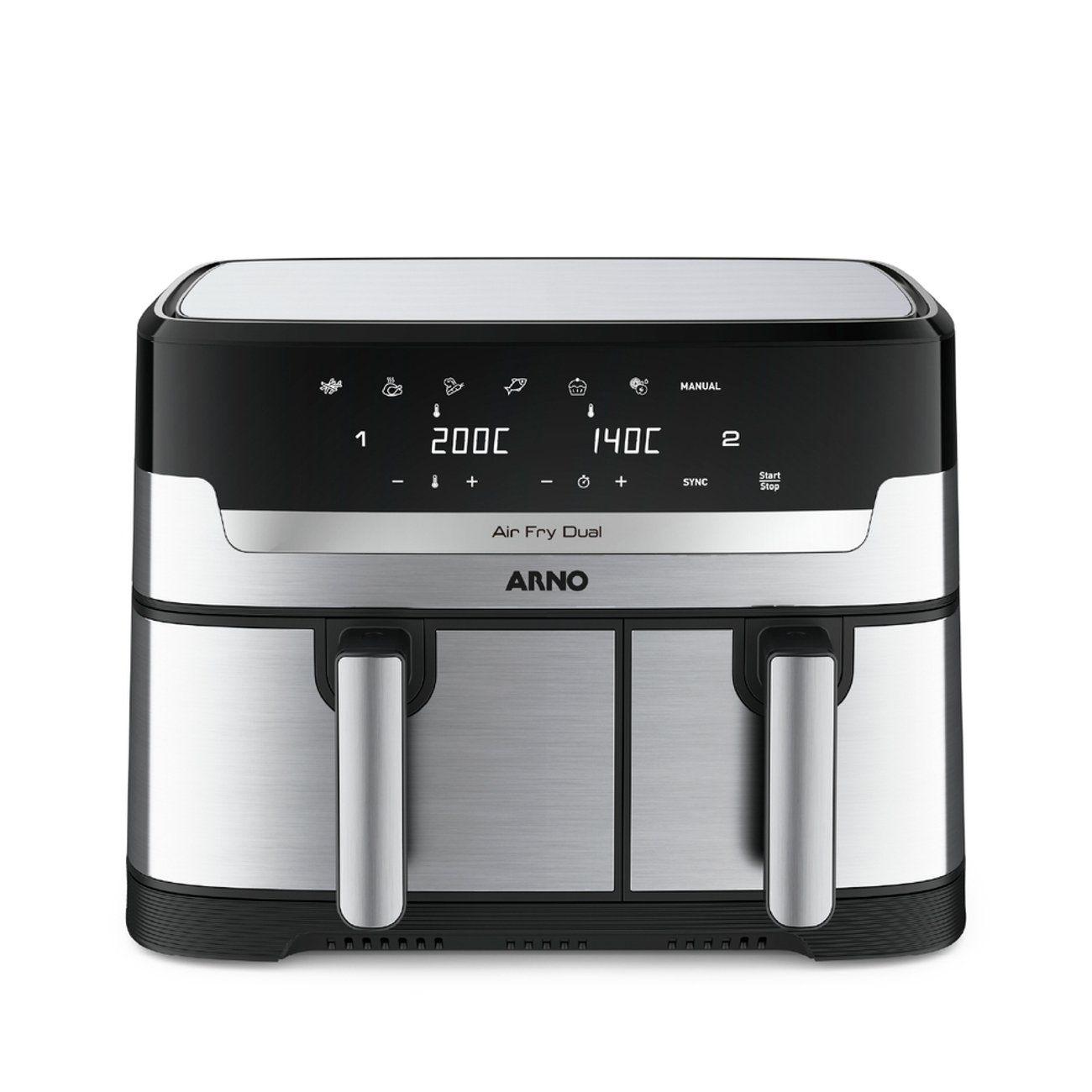 Fritadeira sem Óleo Airfryer Arno Dual 8,3L Inox Digital 1800W AFD2