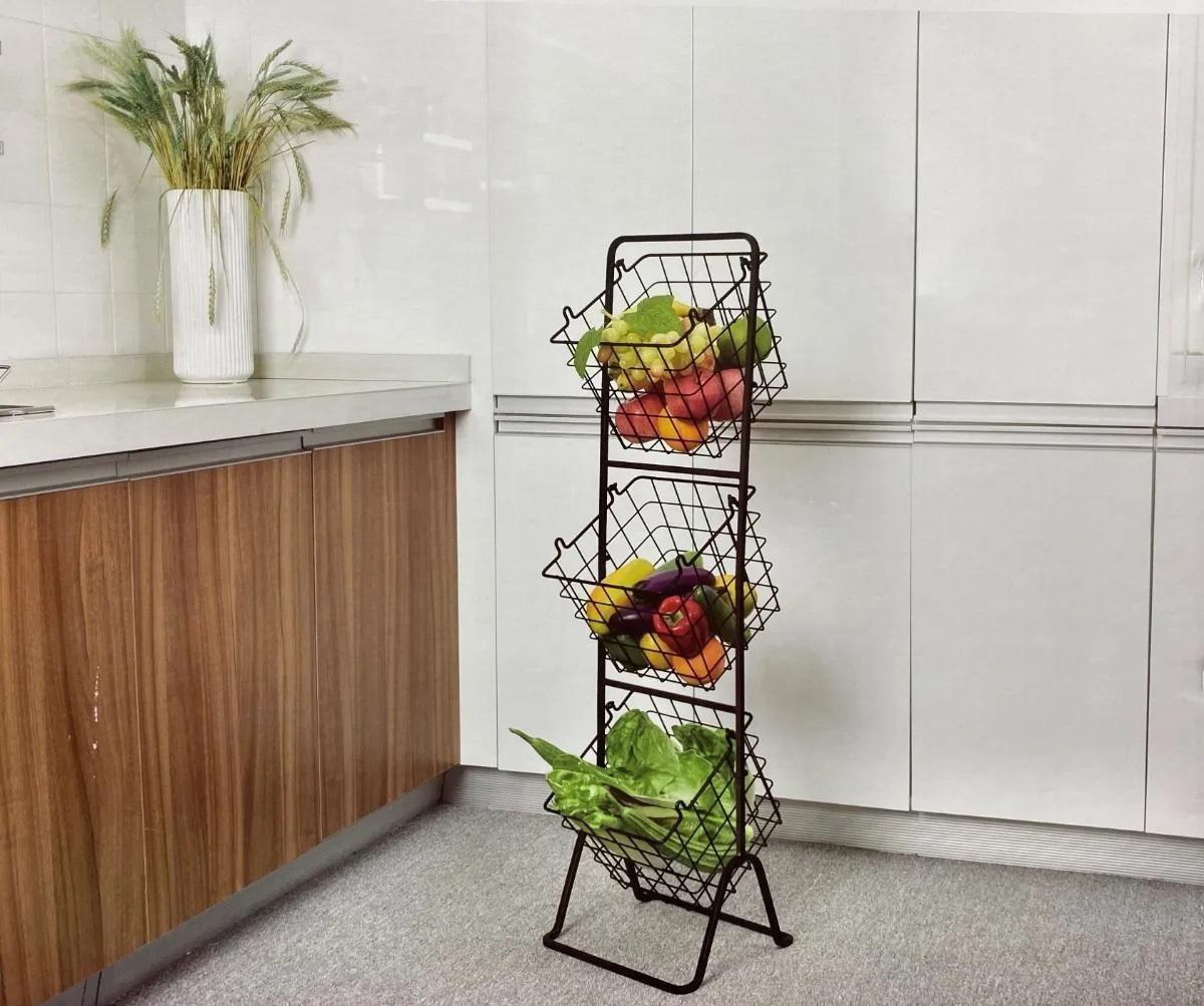 Fruteira De Chão Tripla Com 3 Cestos Para Cozinha Importada - Member's ...