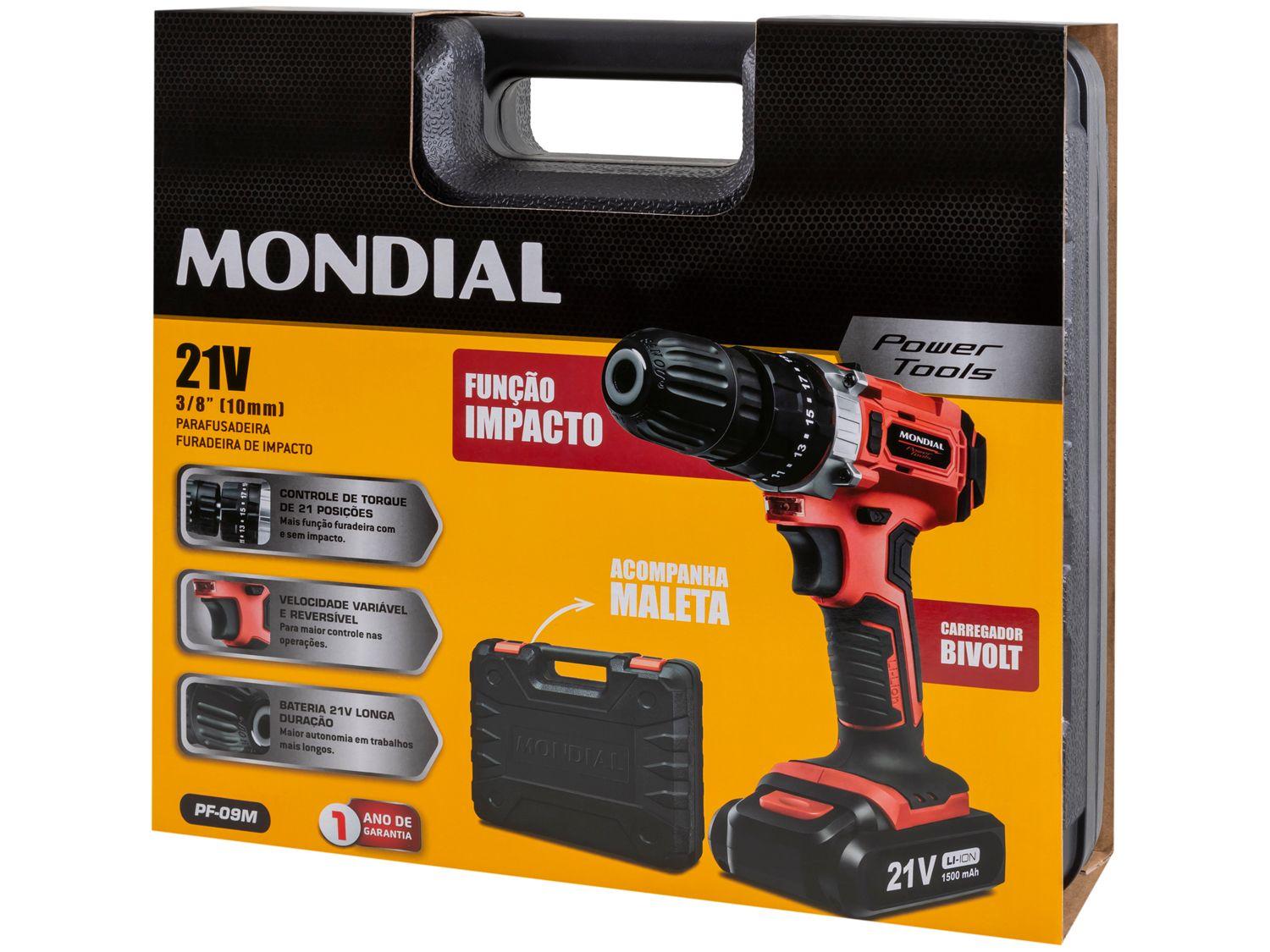 Furadeira e Parafusadeira de Impacto Mondial a Bateria 21V com
