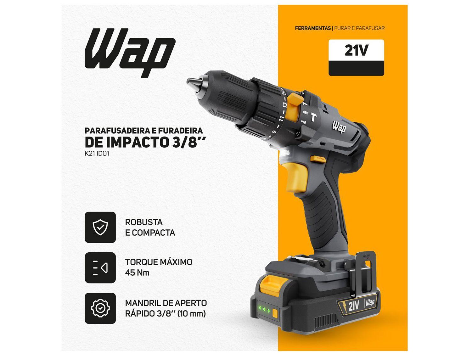 Furadeira e Parafusadeira de Impacto WAP a Bateria 1500 mAh com Maleta K21 ID01