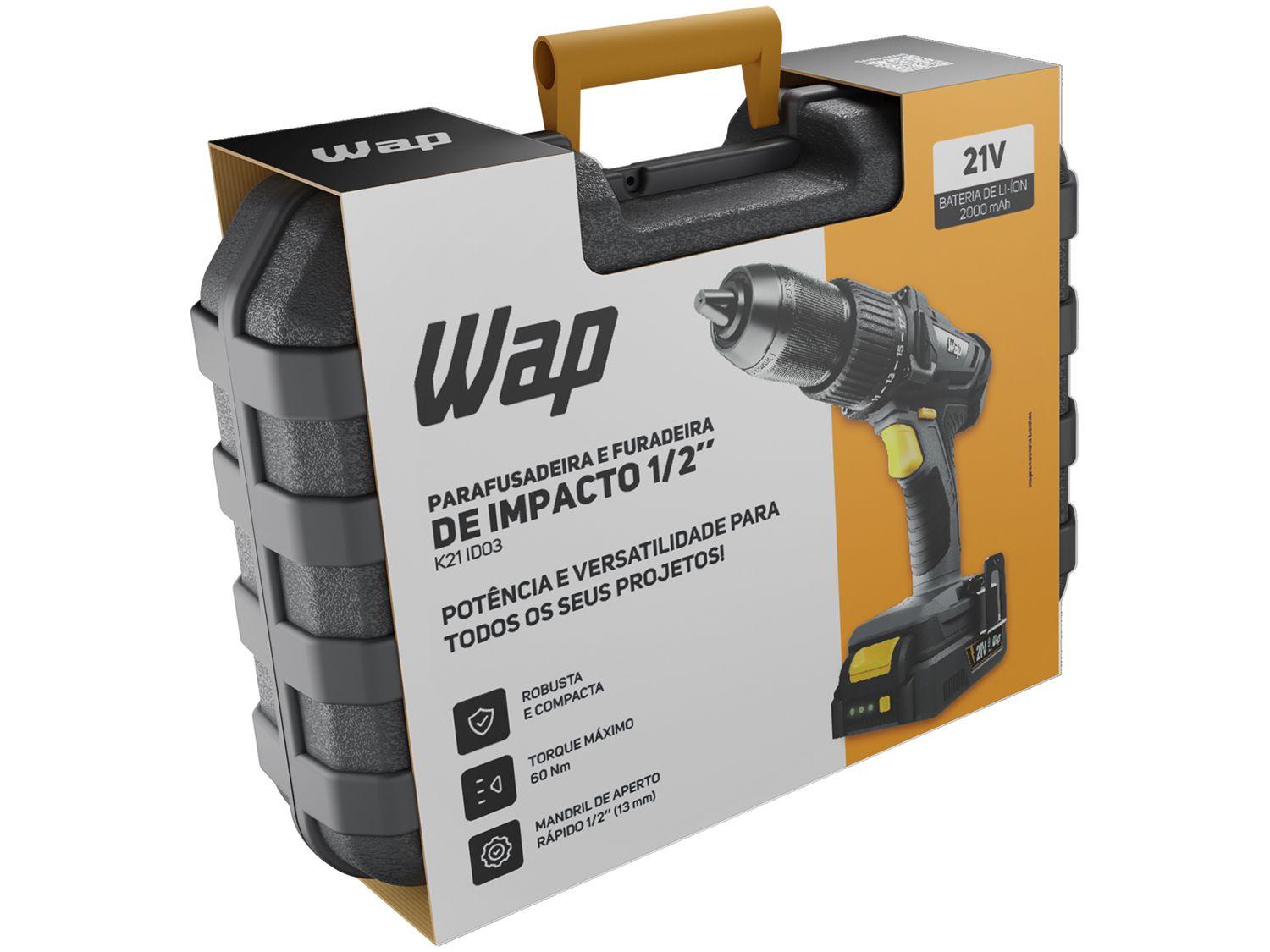 Furadeira e Parafusadeira de Impacto WAP a Bateria 2000 mAh com Maleta K21 ID03