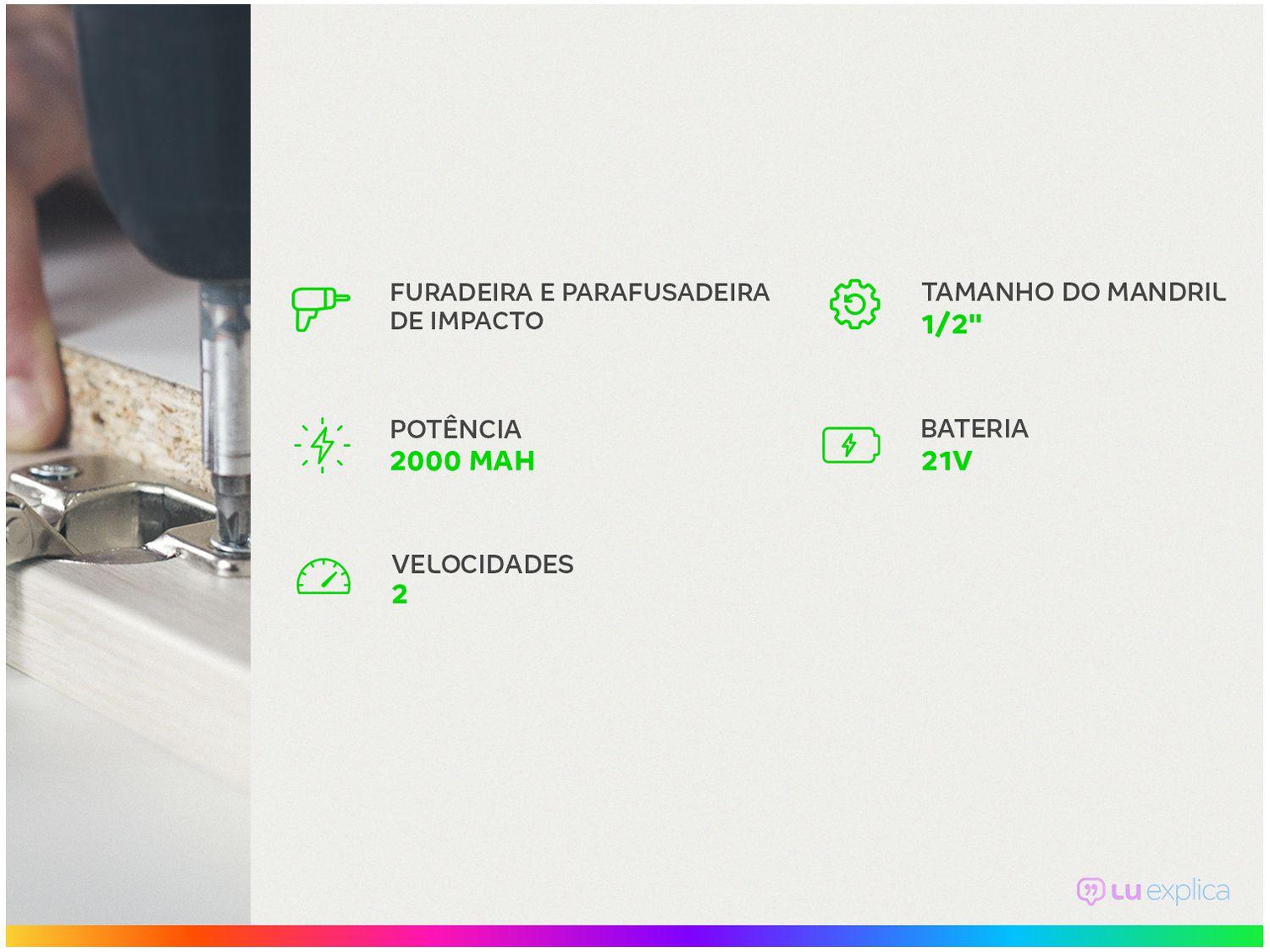Furadeira e Parafusadeira de Impacto WAP a Bateria 2000 mAh com Maleta K21 ID03