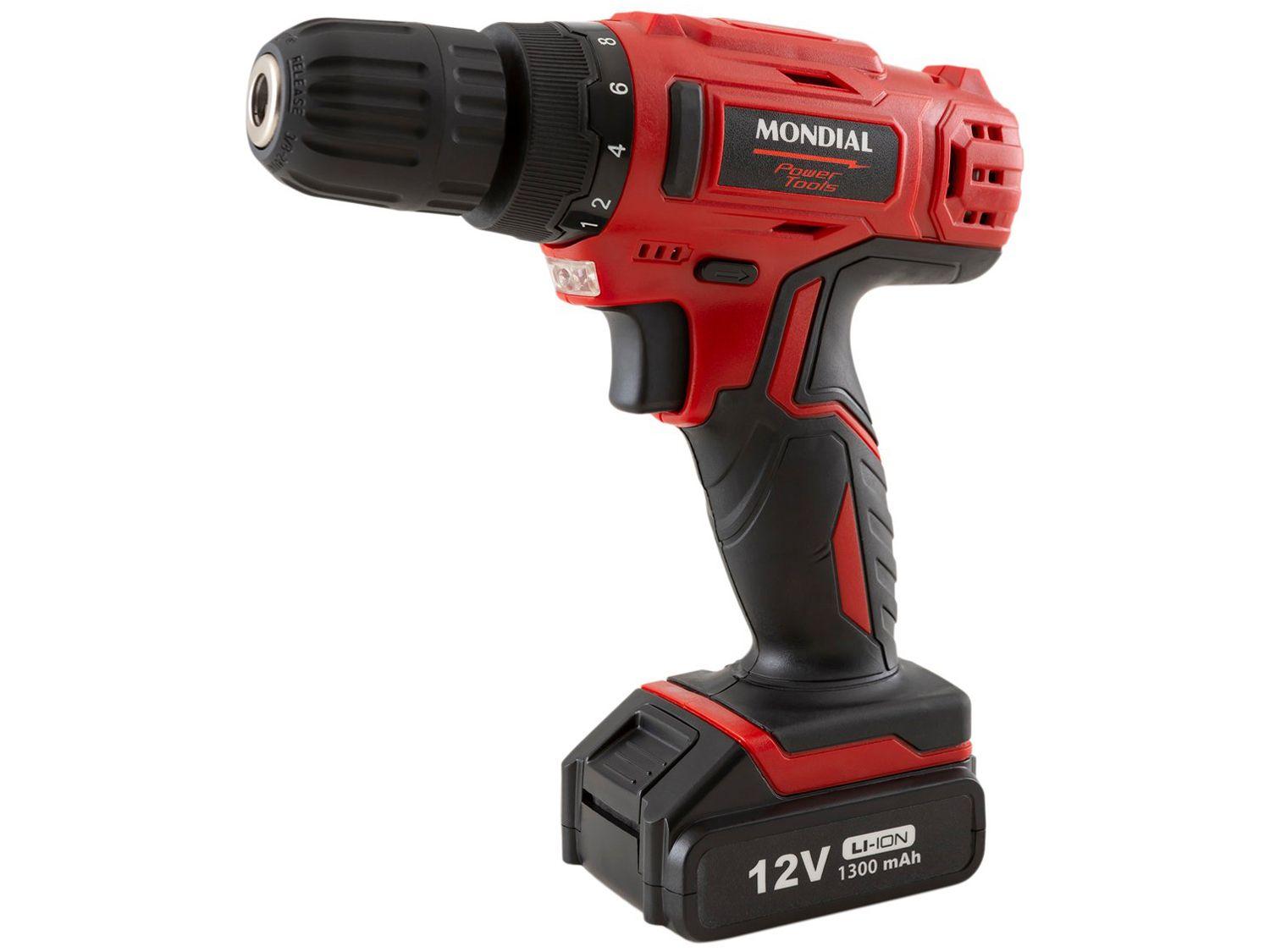 Furadeira e Parafusadeira Mondial a Bateria 12V com Maleta Power Tools FPF-06M