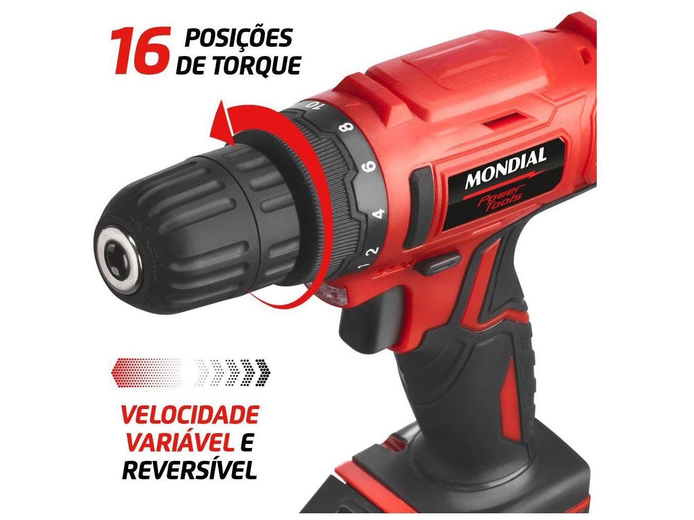 Furadeira e Parafusadeira Mondial a Bateria 12V com Maleta Power Tools FPF-06M