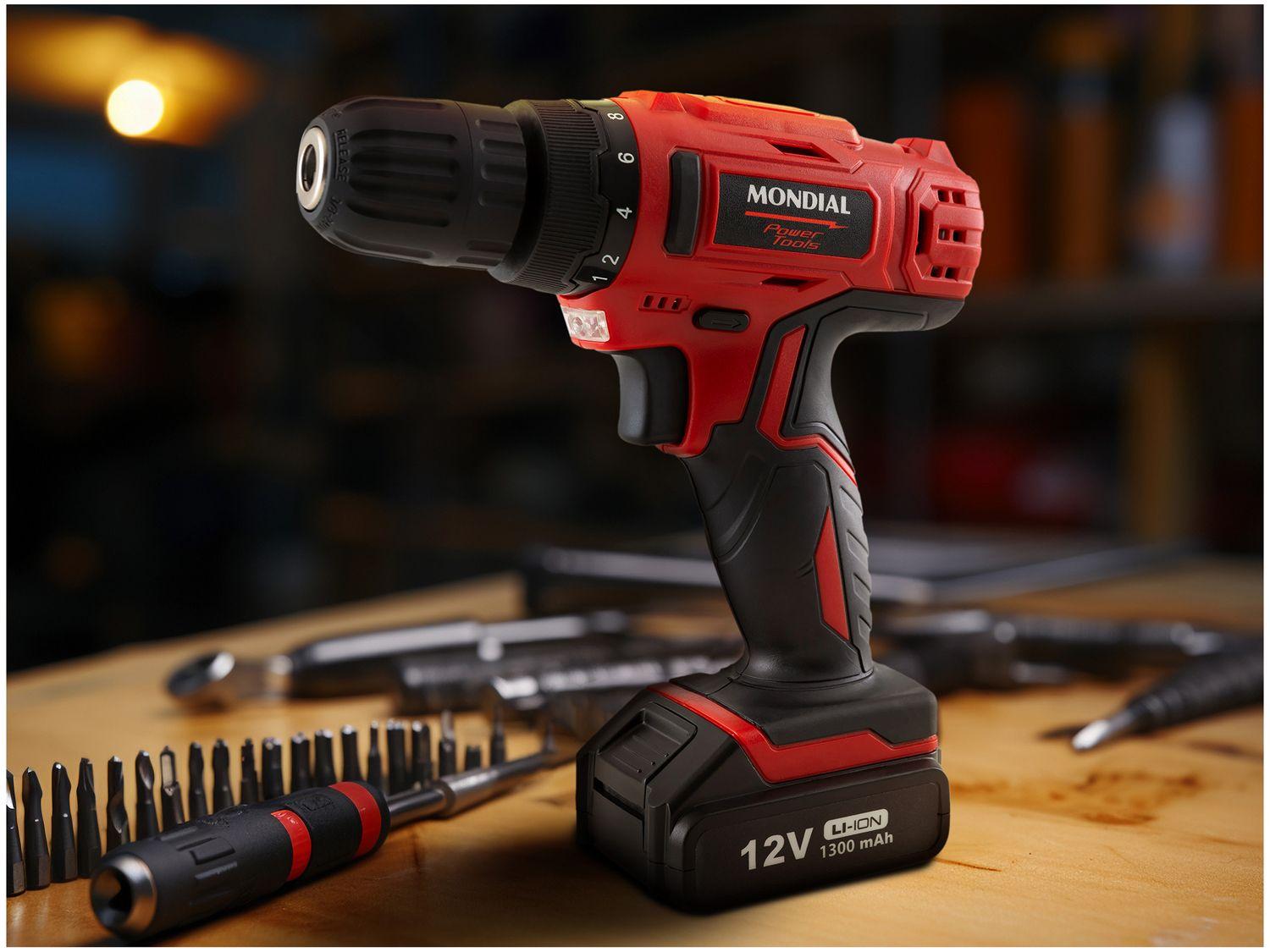 Furadeira e Parafusadeira Mondial a Bateria 12V com Maleta Power Tools FPF-06M