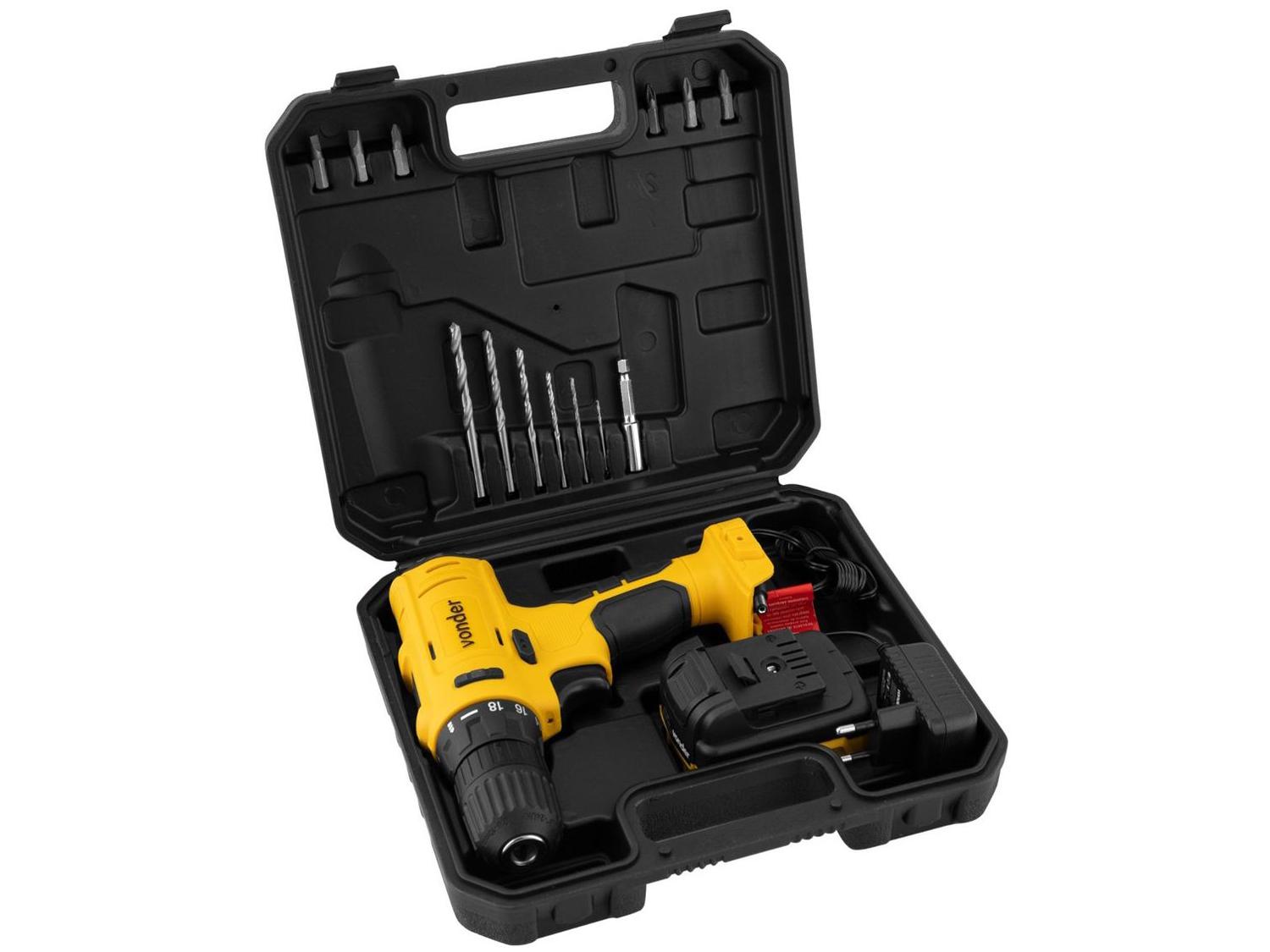 Furadeira e Parafusadeira Vonder a Bateria 12V com Maleta 18 Peças PFV 120