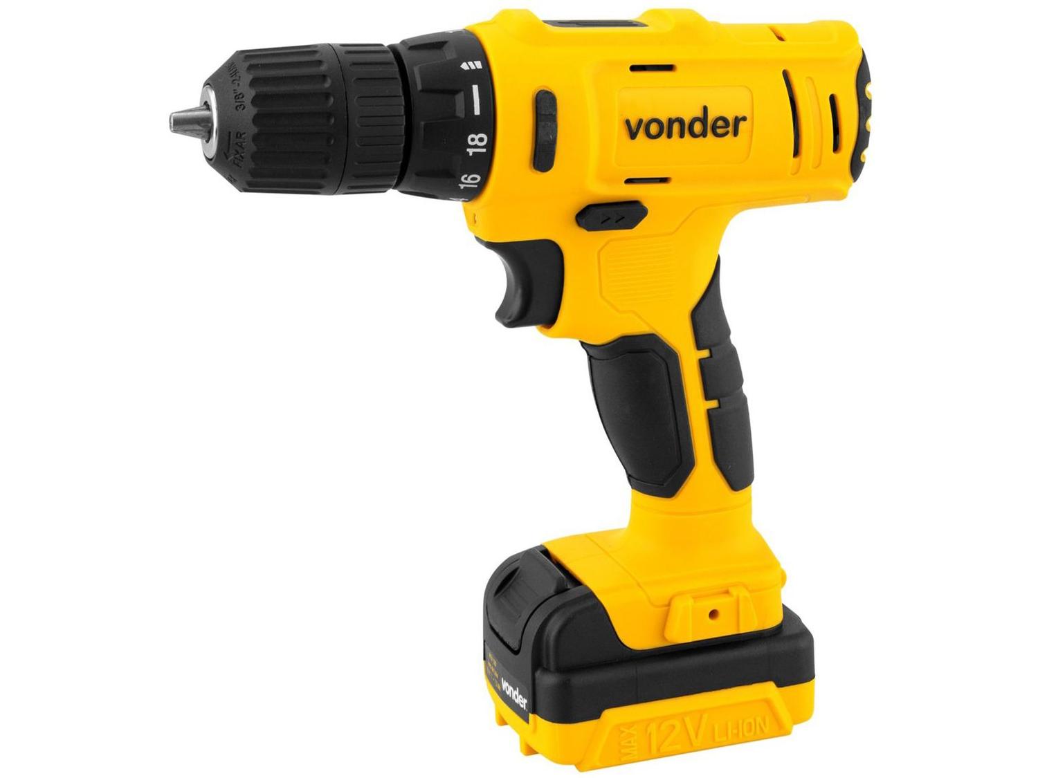 Furadeira e Parafusadeira Vonder a Bateria 12V com Maleta 18 Peças PFV 120