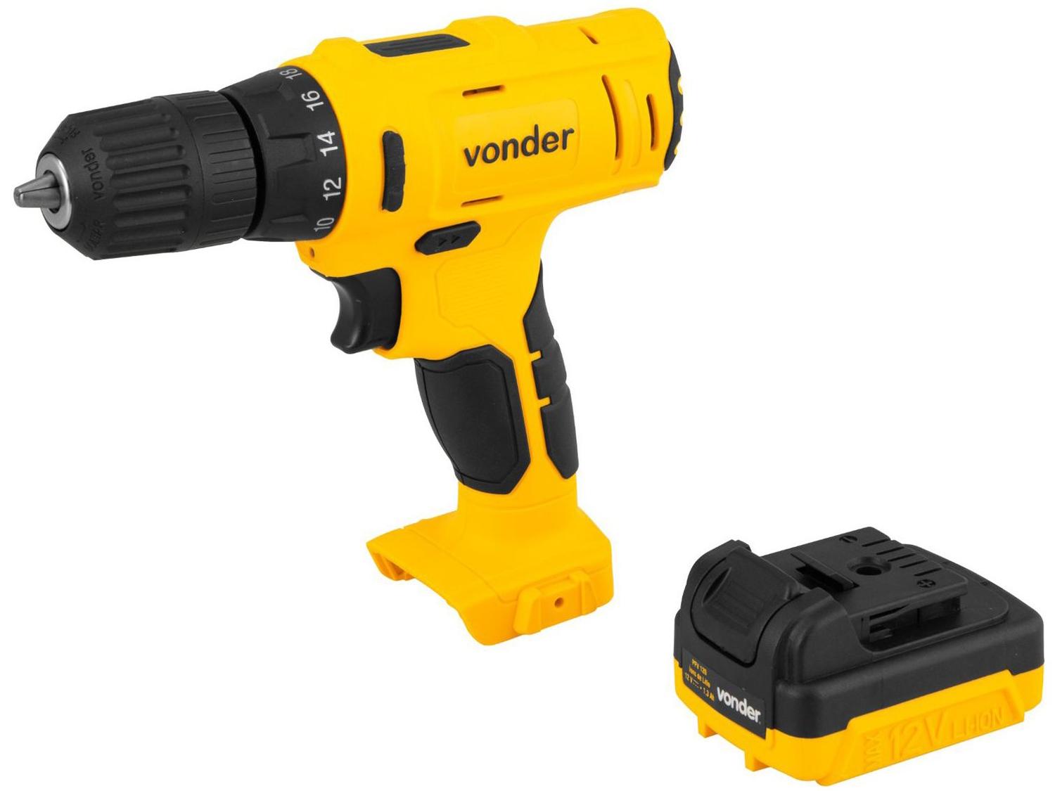 Furadeira e Parafusadeira Vonder a Bateria 12V com Maleta 18 Peças PFV 120