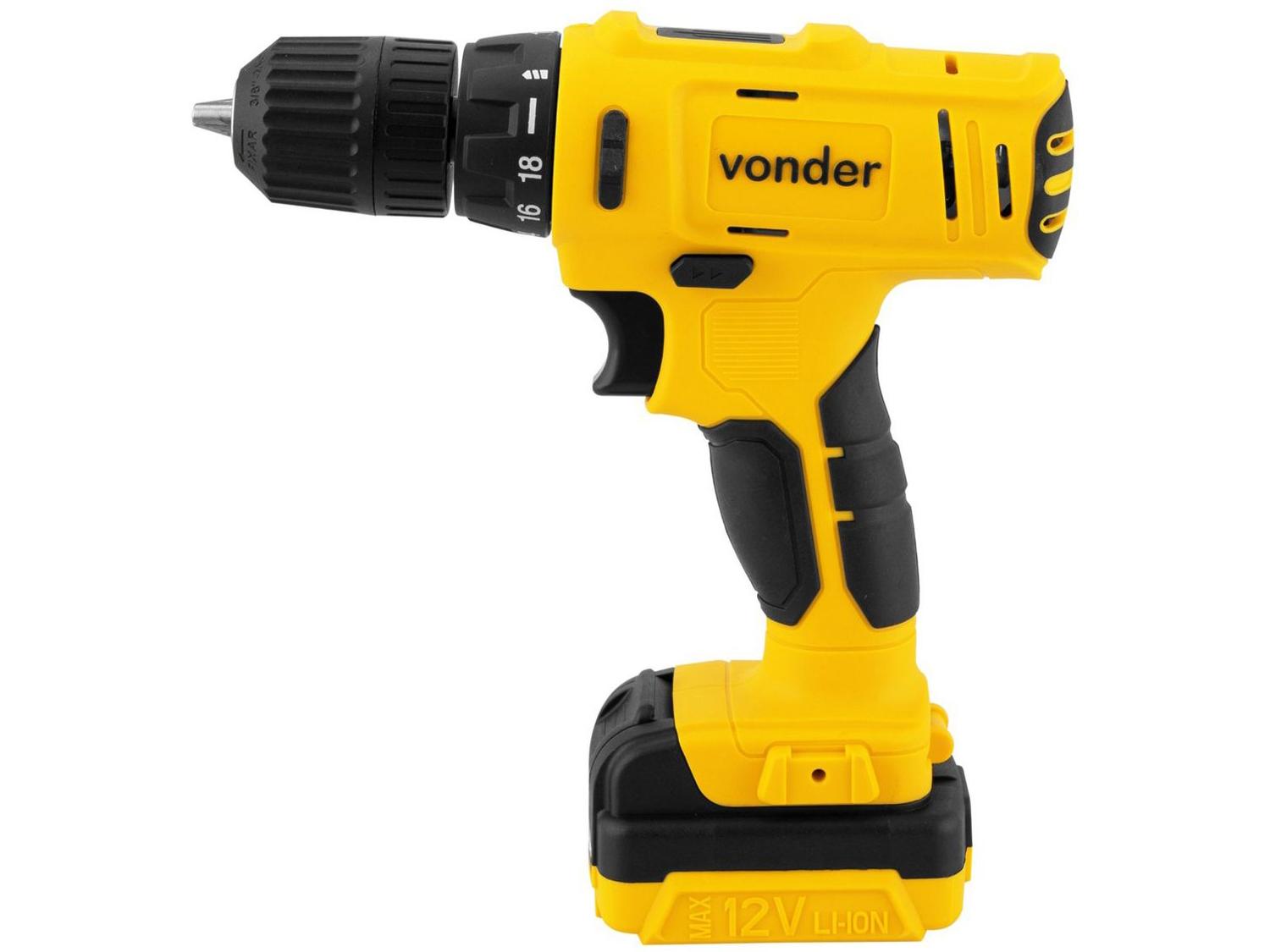 Furadeira e Parafusadeira Vonder a Bateria 12V com Maleta 18 Peças PFV 120