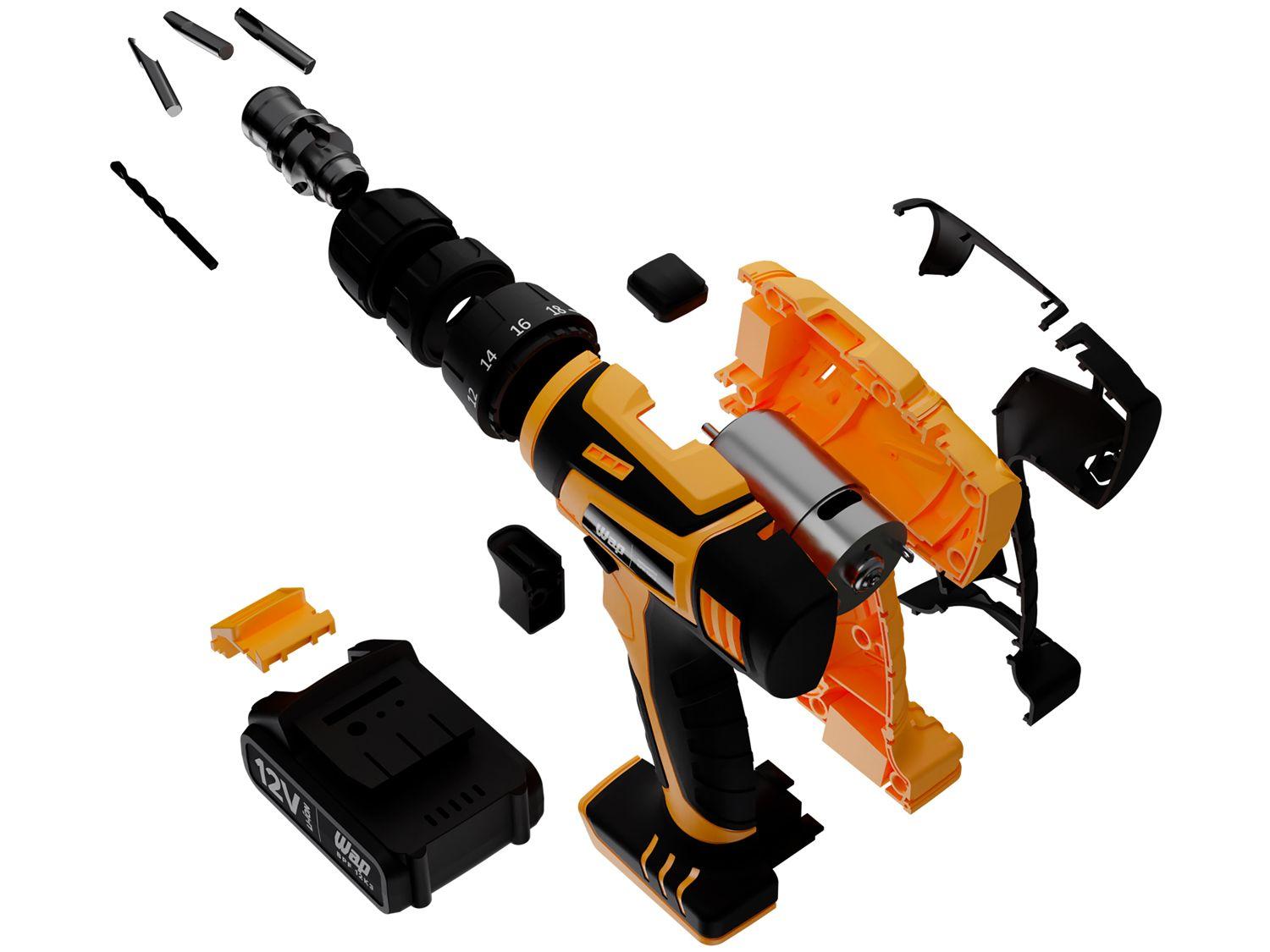 Furadeira e Parafusadeira Wap a Bateria 12V com Maleta 13 Peças BPF 12K3