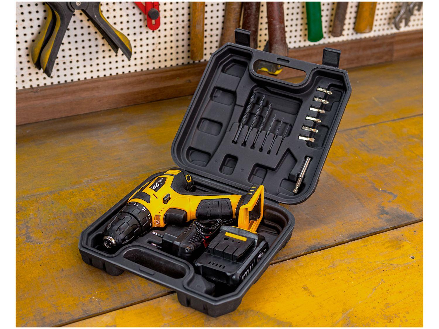 Furadeira e Parafusadeira Wap a Bateria 12V com Maleta 13 Peças BPF 12K3