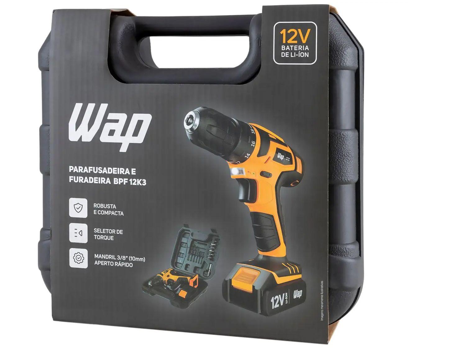Furadeira e Parafusadeira Wap a Bateria 12V com Maleta 13 Peças BPF 12K3