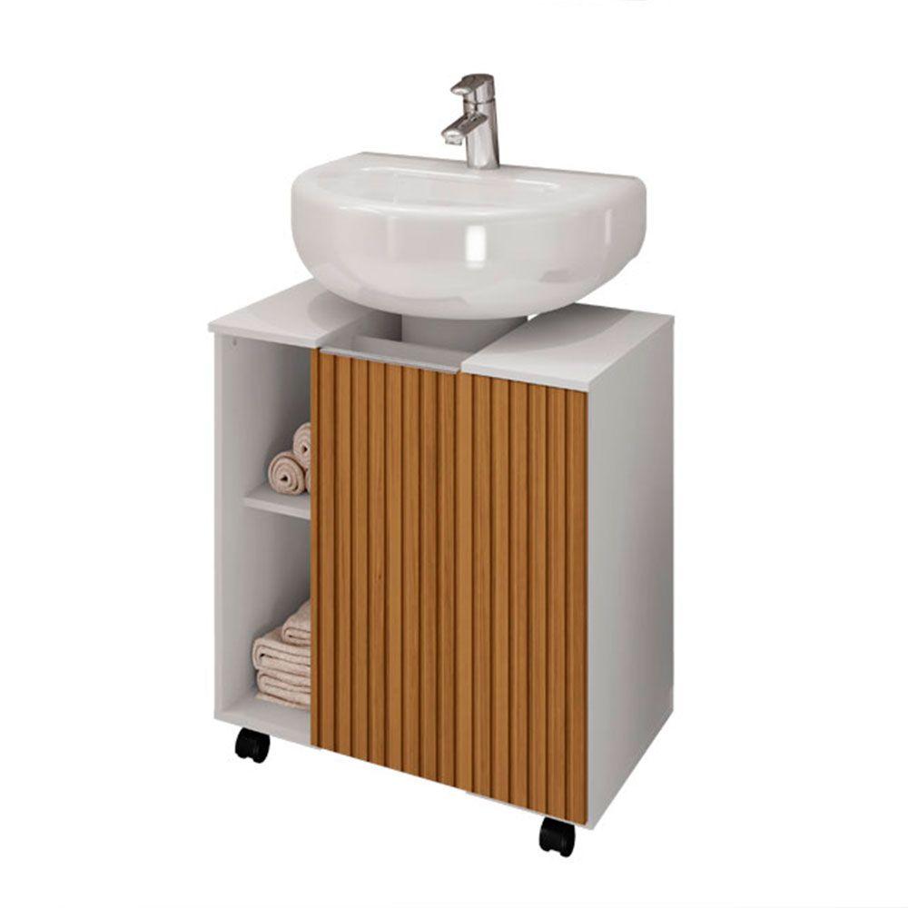 Armário Banheiro Pia de Coluna Pequin Branco Ripa Moveis