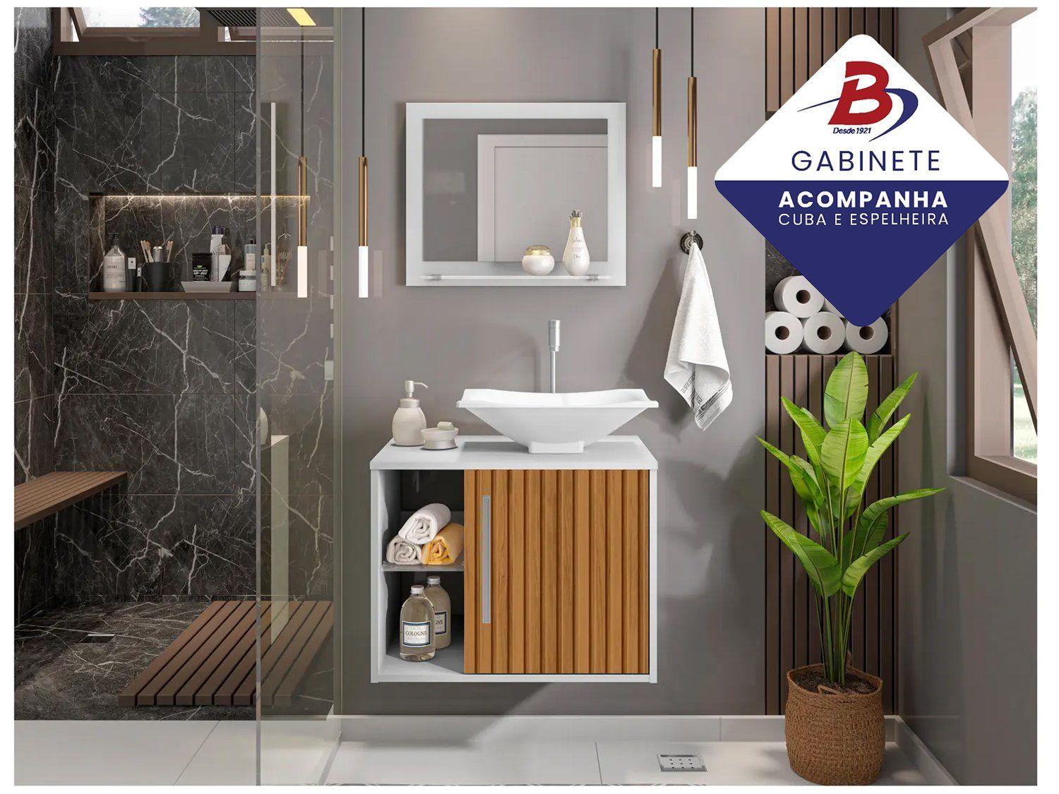 Gabinete Para Banheiro Aéreo com Cuba e Espelheira Móveis Bechara Baden