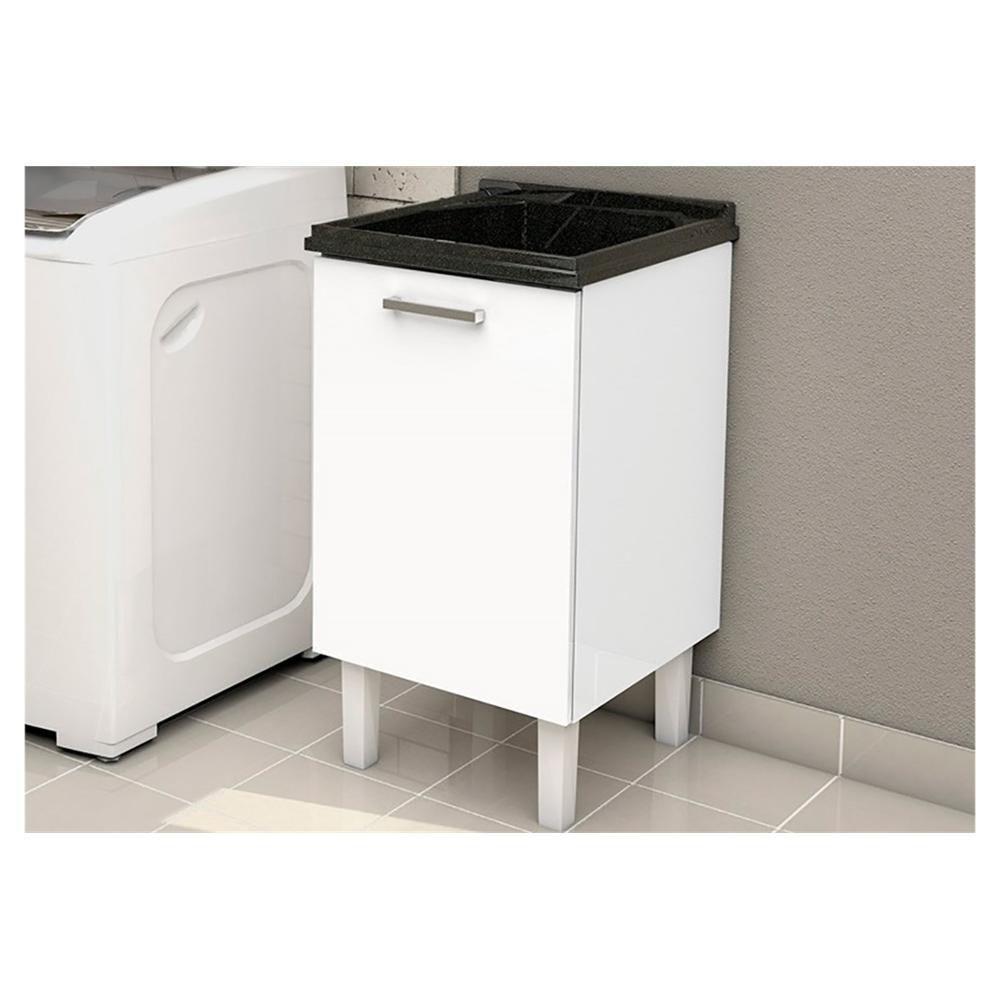 Gabinete para Lavanderia em Aço com Tanque Flat Preto E Branco