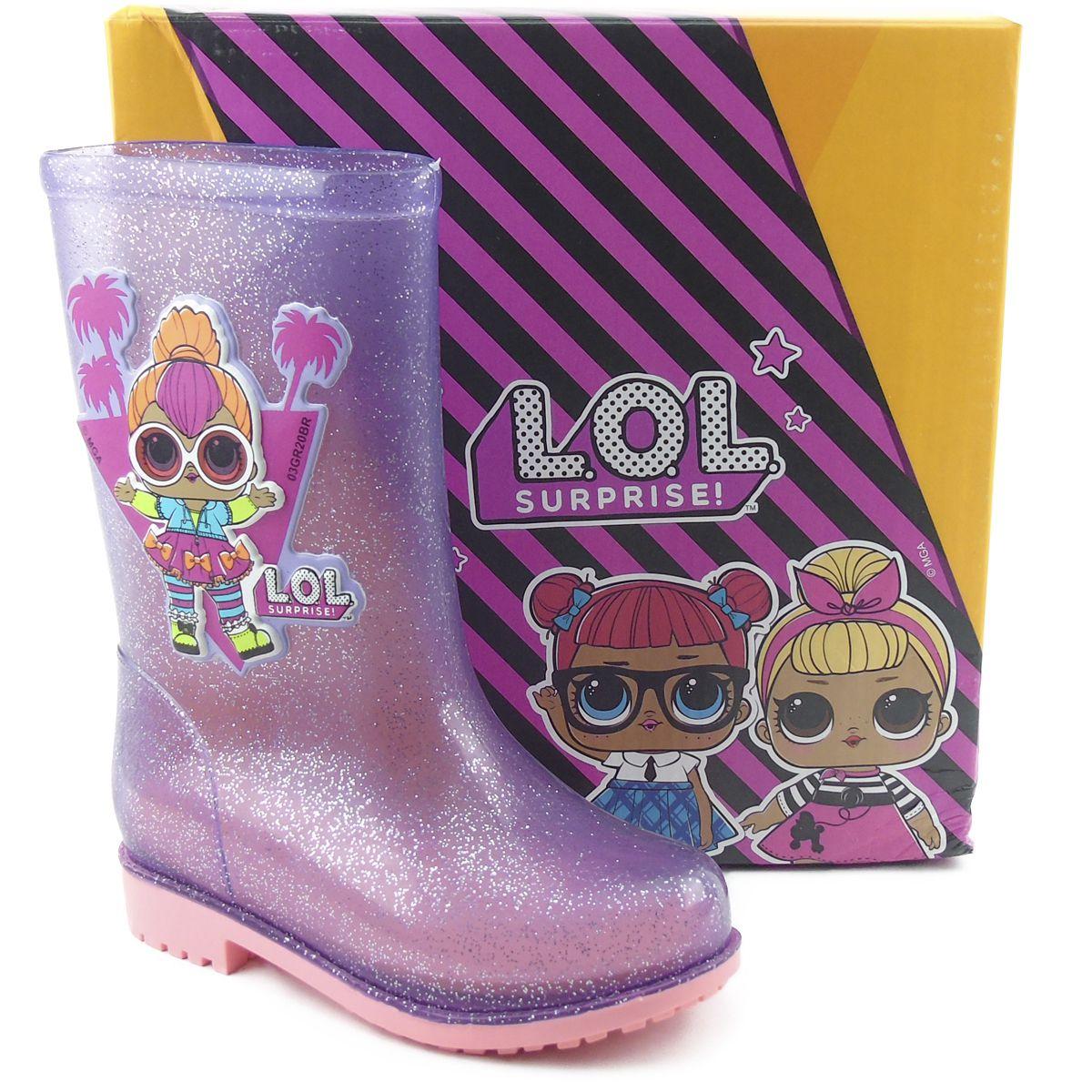 Galocha Infantil Feminina Transparente Bota de Chuva Menina Impermeável LOL Grendene na cor Rosa/Lilas Gliter - Bota Infantil - Magazine Luiza