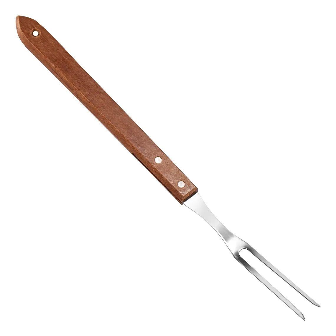Garfo de carne, garfo de carne grande com cabo de madeira de aço  inoxidável, comprimento da lâmina de 15 cm, garfo de grelha para chefs de  grelha
