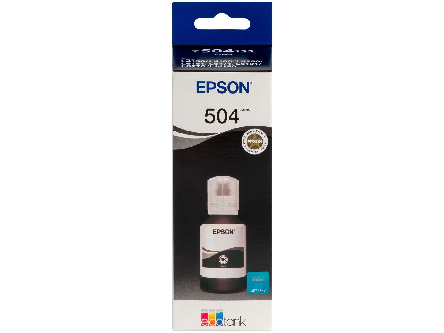Garrafa de Tinta Epson EcoTank T504 Preto Original Refil