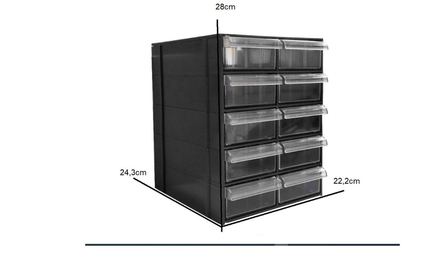 Imagem de Gaveteiro Preto Plástico E Acrílico Organizador Gaveta Bancada Fg510