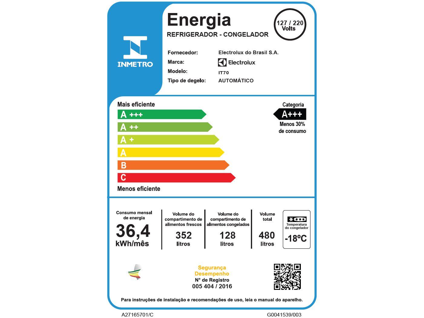 Geladeira Electrolux Frost Free Duplex Branco 480L Efficient IT70 Bivolt