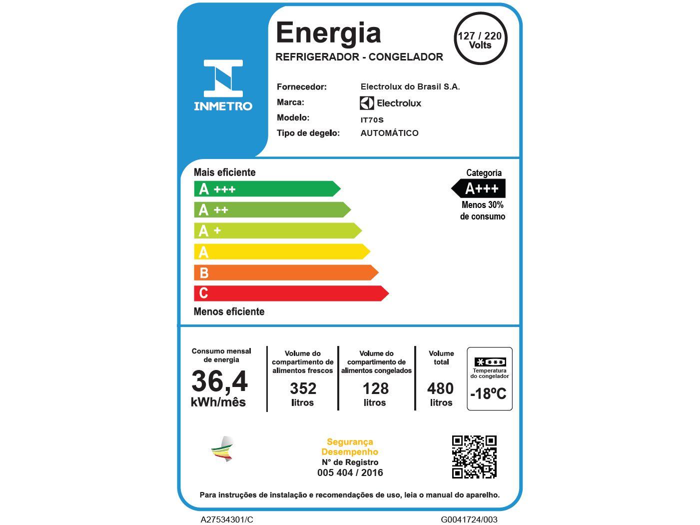 Geladeira Electrolux Frost Free Duplex Prata 480L Efficient IT70S Bivolt