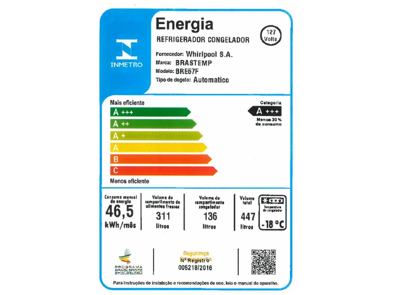 Geladeira/Refrigerador Brastemp Frost Free Duplex Preta 447L BRE57FE