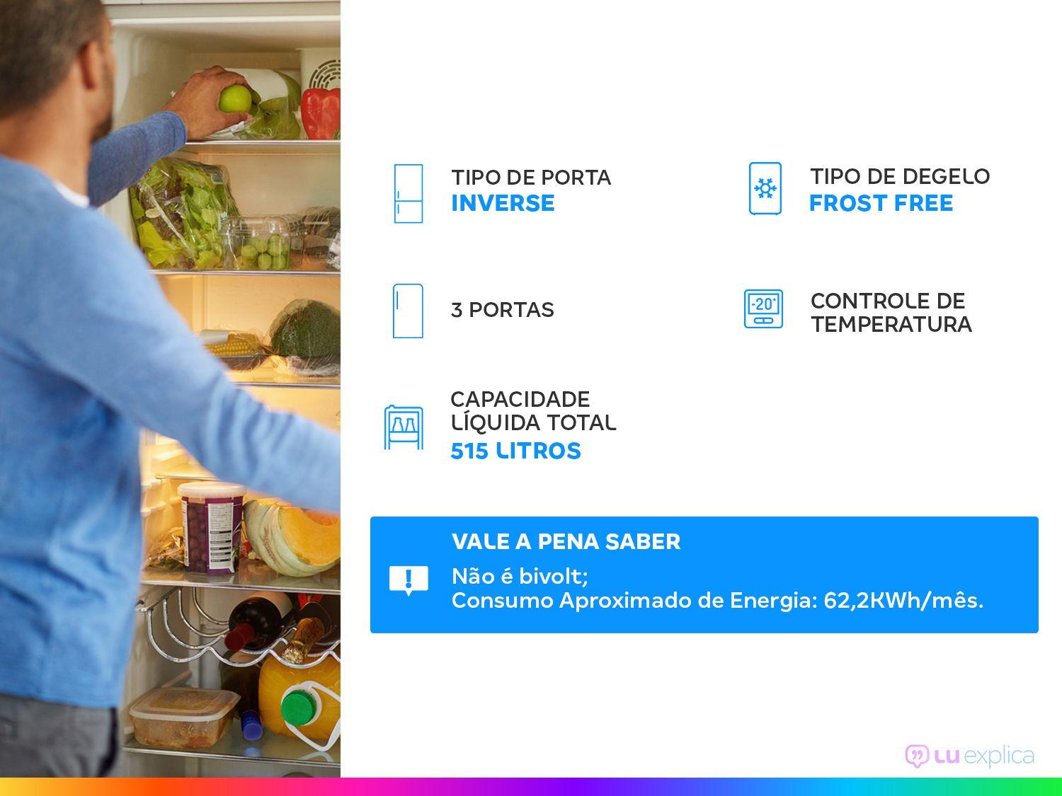 Geladeira/Refrigerador Brastemp Frost Free Inverse Inox 515L com Dispenser de Água e Gelo BRH85