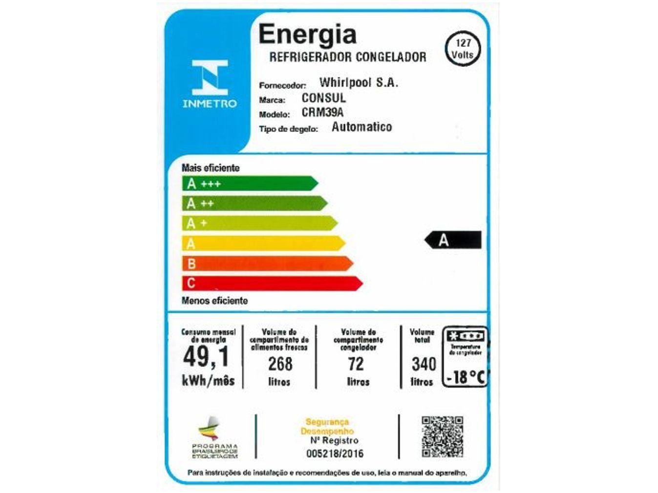 Geladeira/Refrigerador Consul Frost Free Duplex Evox 340L CRM39 AKANA