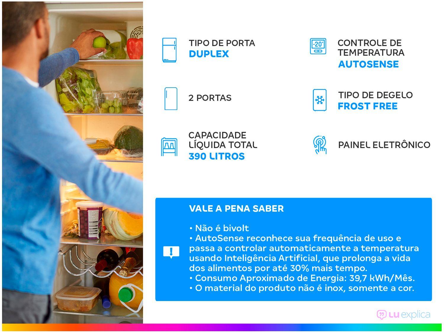 Geladeira/Refrigerador Electrolux Frost Free Duplex Inox Look 390L Efficient AutoSense IF43S