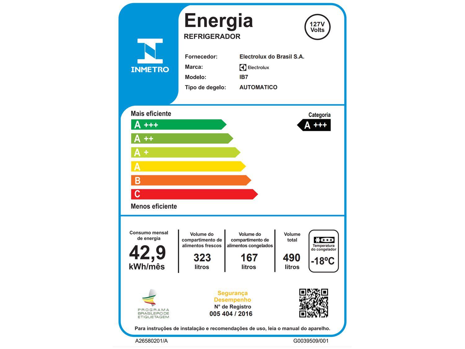 Geladeira/Refrigerador Electrolux Frost Free Inverse Branca 490L Efficient AutoSense IB7