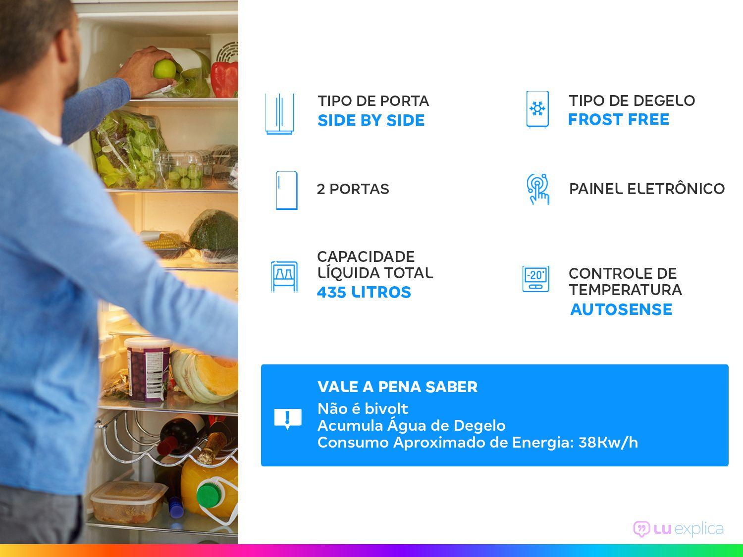 Geladeira/Refrigerador Electrolux Frost Free Side by Side Inox Look 435L Efficient IS4S