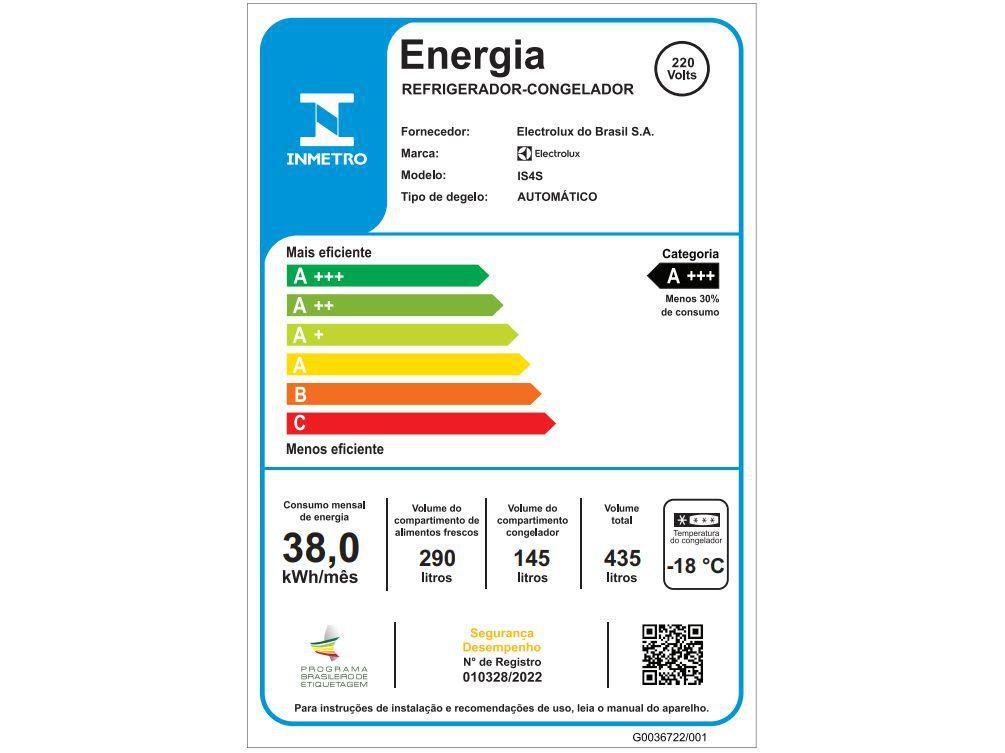 Geladeira/Refrigerador Electrolux Frost Free Side by Side Inox Look 435L Efficient IS4S