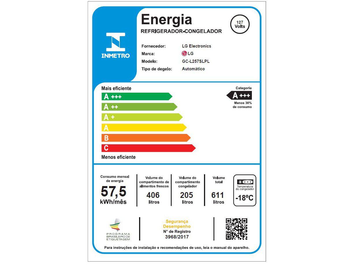 Geladeira/Refrigerador LG Frost Free Smart Side by Side 611L com Dispenser de Água GC-L257S