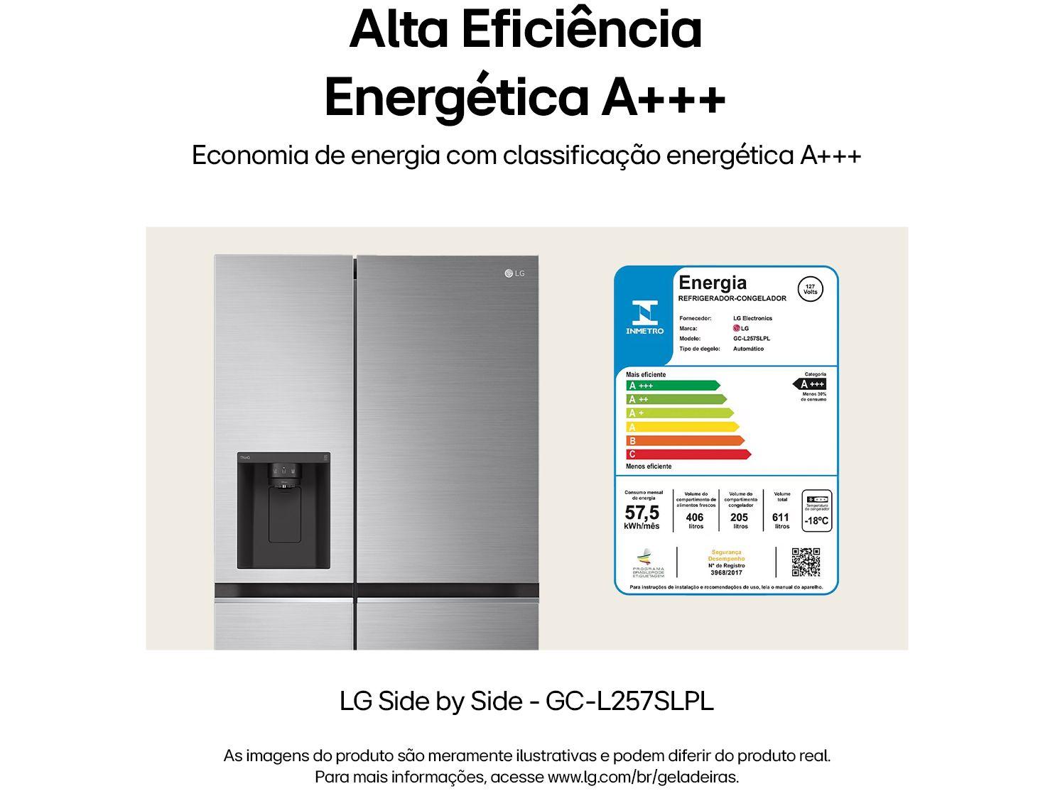 Geladeira/Refrigerador LG Frost Free Smart Side by Side 611L com Dispenser de Água GC-L257S