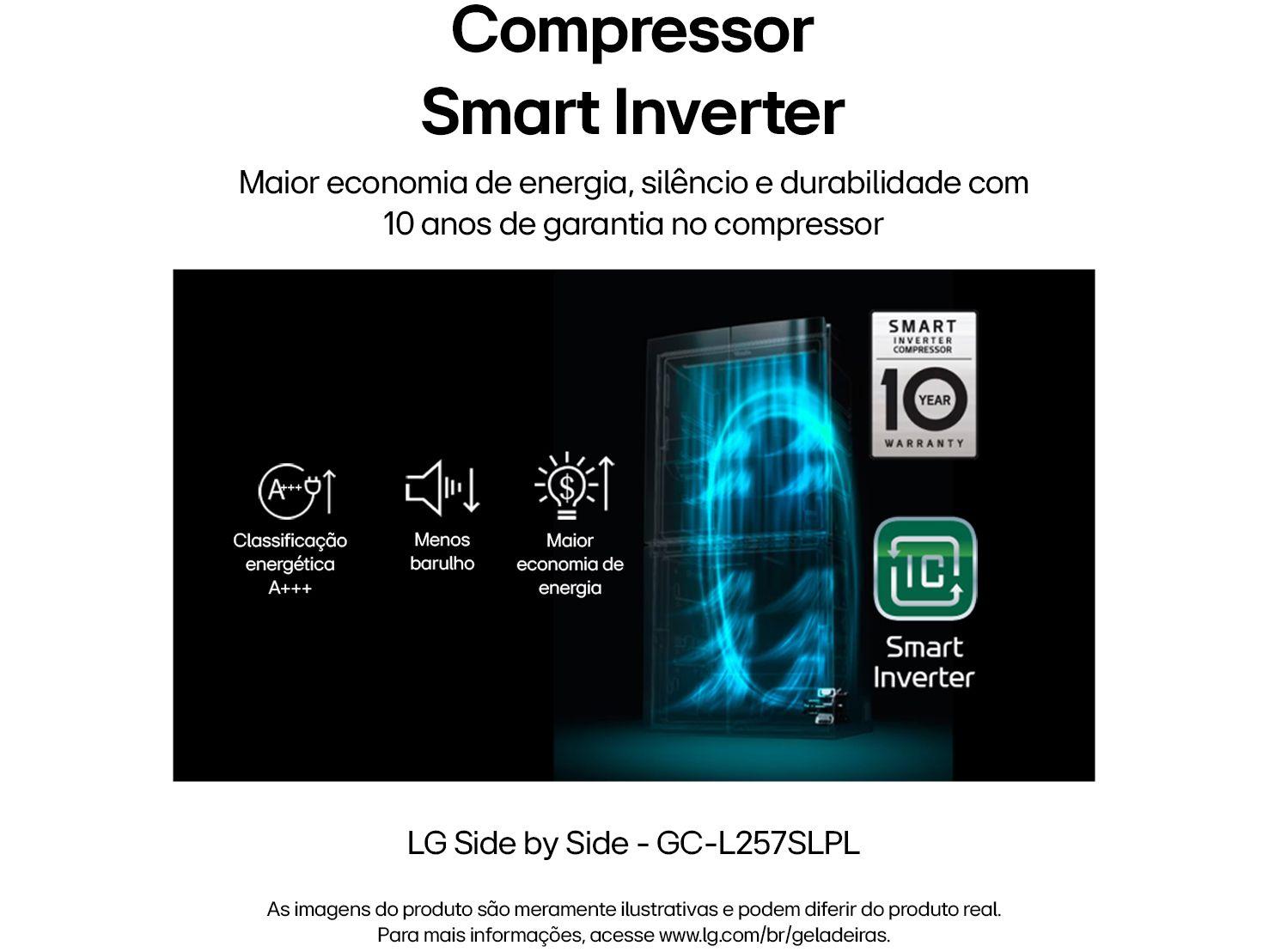 Geladeira/Refrigerador LG Frost Free Smart Side by Side 611L com Dispenser de Água GC-L257S