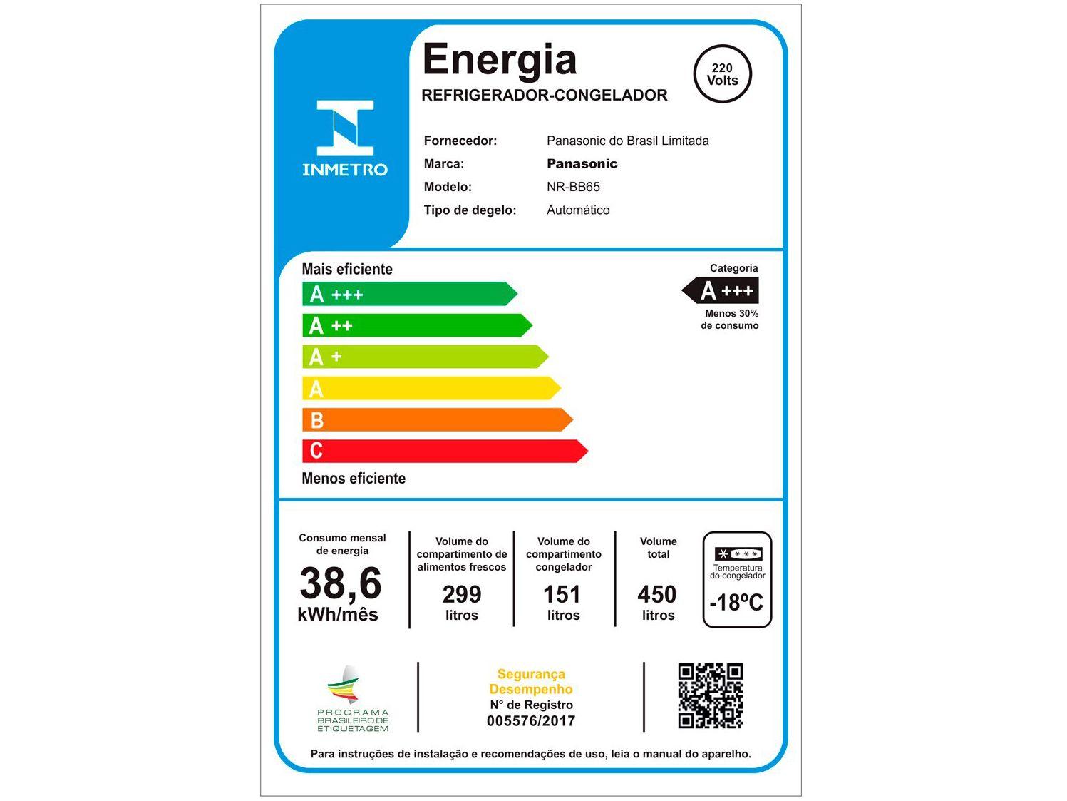 Geladeira/Refrigerador Panasonic Frost Free Duplex Inverse Espelhada 450L BB65 Diamond Glass