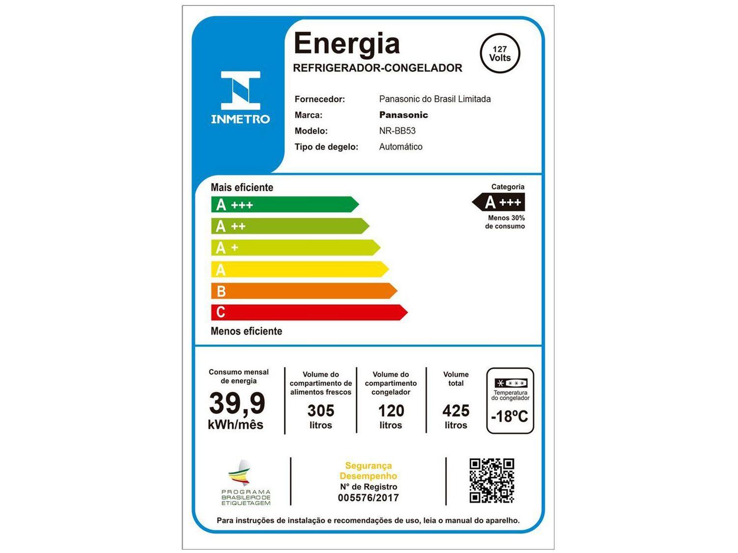 Geladeira/Refrigerador Panasonic Frost Free