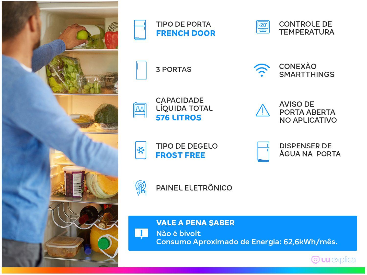 Geladeira/Refrigerador Samsung Smart Frost Free French Door 576L com Dispenser de Água e Gelo RF27CG5410SR/BZ