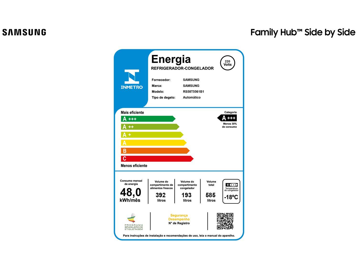 Geladeira/Refrigerador Samsung Smart Side by Side Black Inox 585L Family Hub RS58T5561
