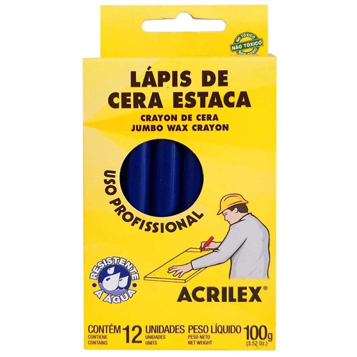 Giz de Cera Profissional Azul Acrilex 12 Unidades - Giz de Cera ...