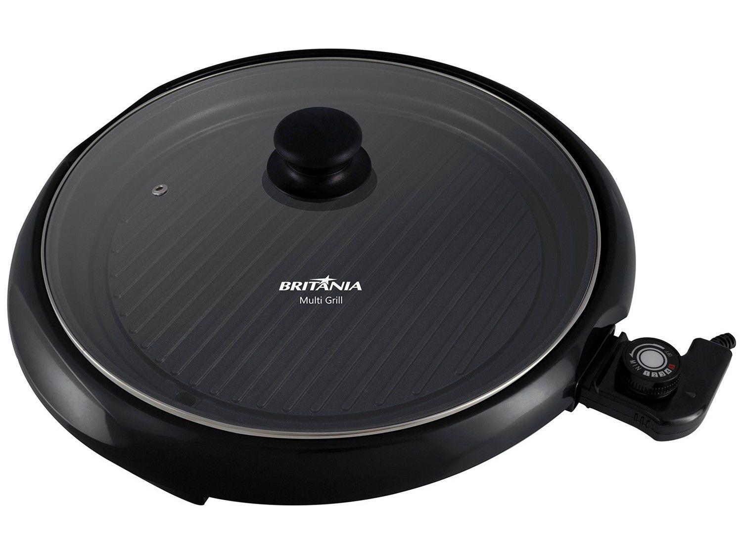 Grill Britânia BPE02 Redondo 1000W com Chapa Antiaderente com Coletor de Gordura Grill