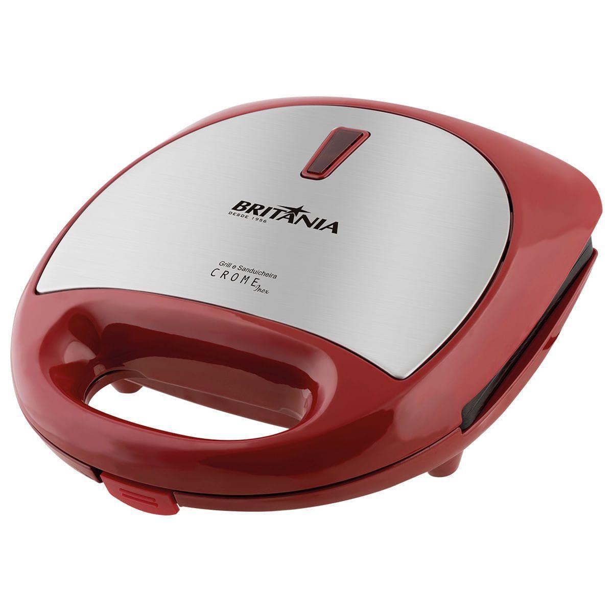 Grill e Sanduicheira Britânia Crome Inox Vermelha 750W - Sanduicheira ...