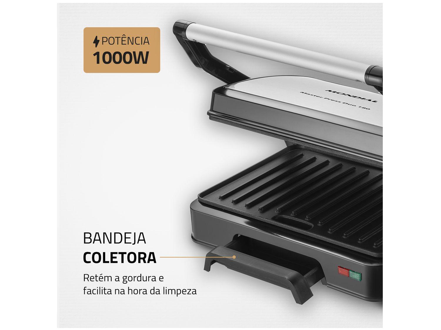 Grill Mondial PG-01-180 Master Press Duo 3 em 1 Retangular com Chapa 1000W