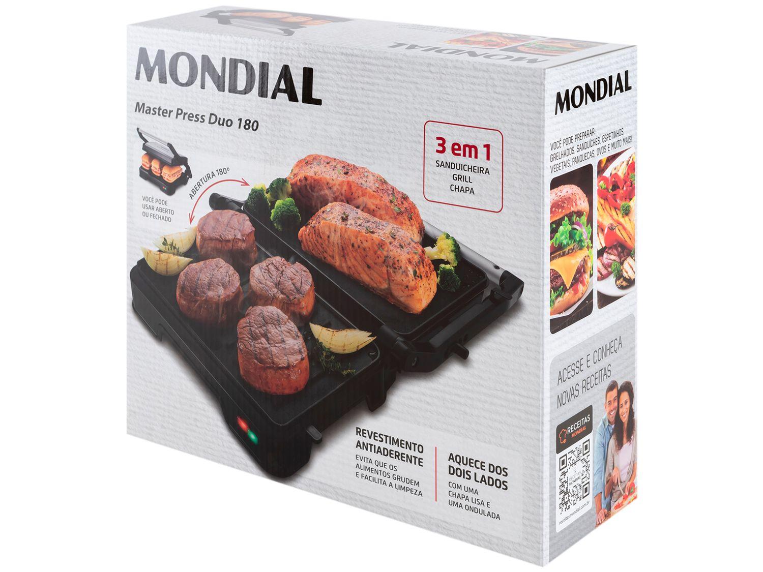 Grill Mondial PG-01-180 Master Press Duo 3 em 1 Retangular com Chapa 1000W