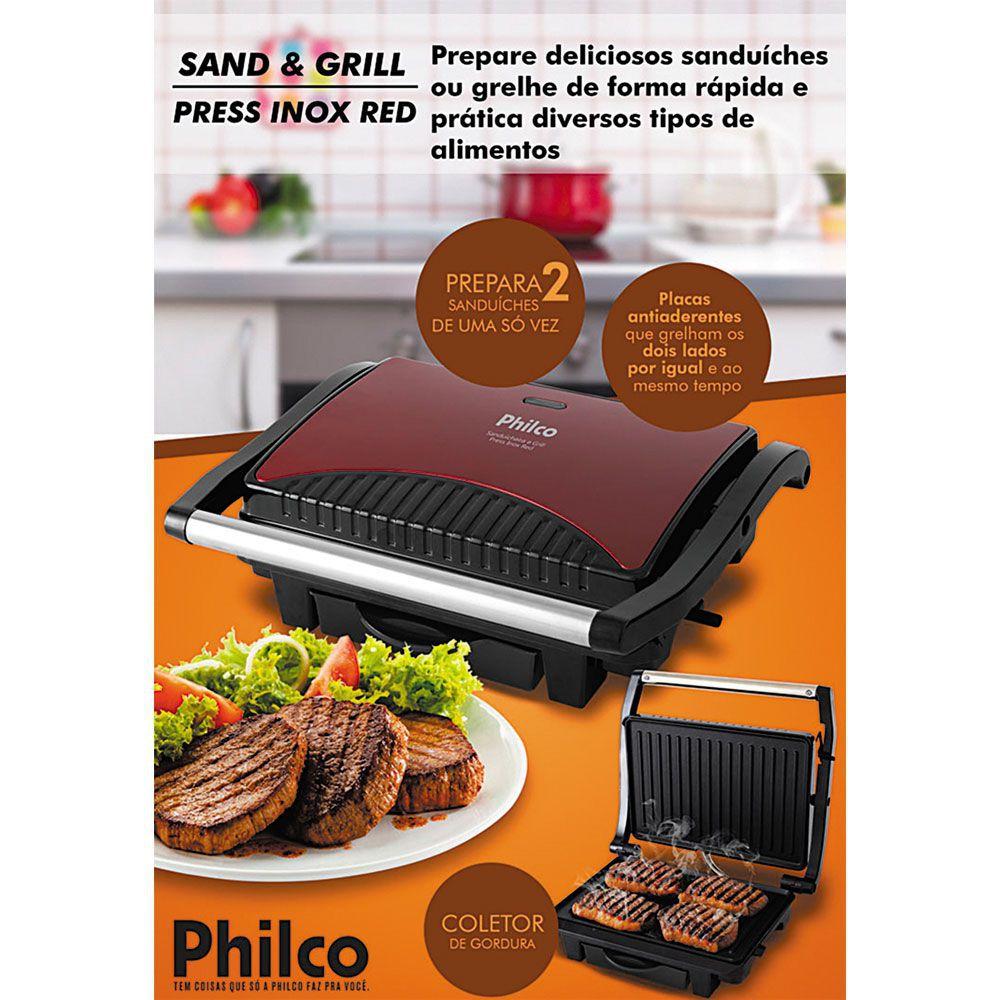 Grill Philco Press Inox Red com Coletor de Gordura Grill